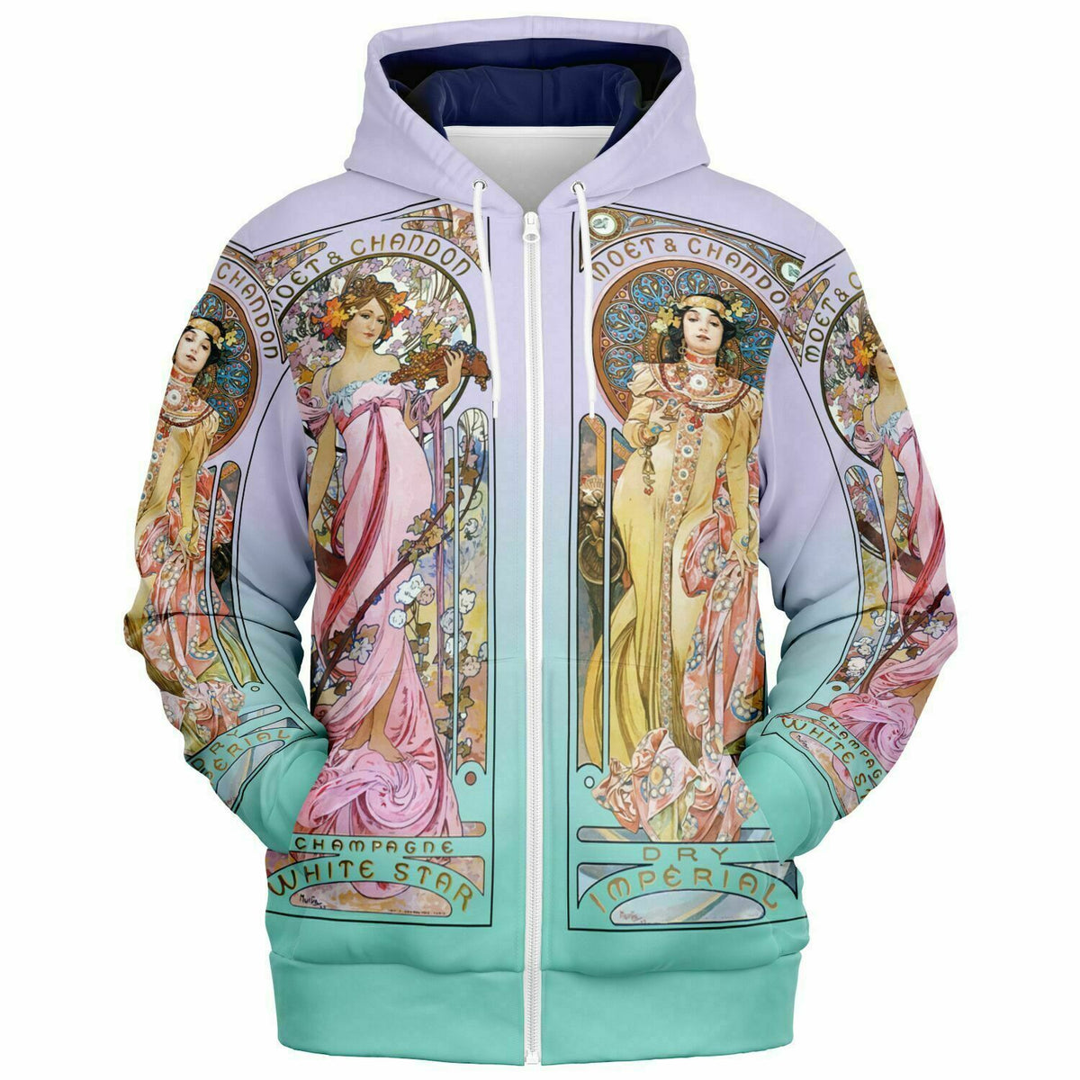 Ombre Zip Hoodie feat Art Nouveau Alphonse Mucha