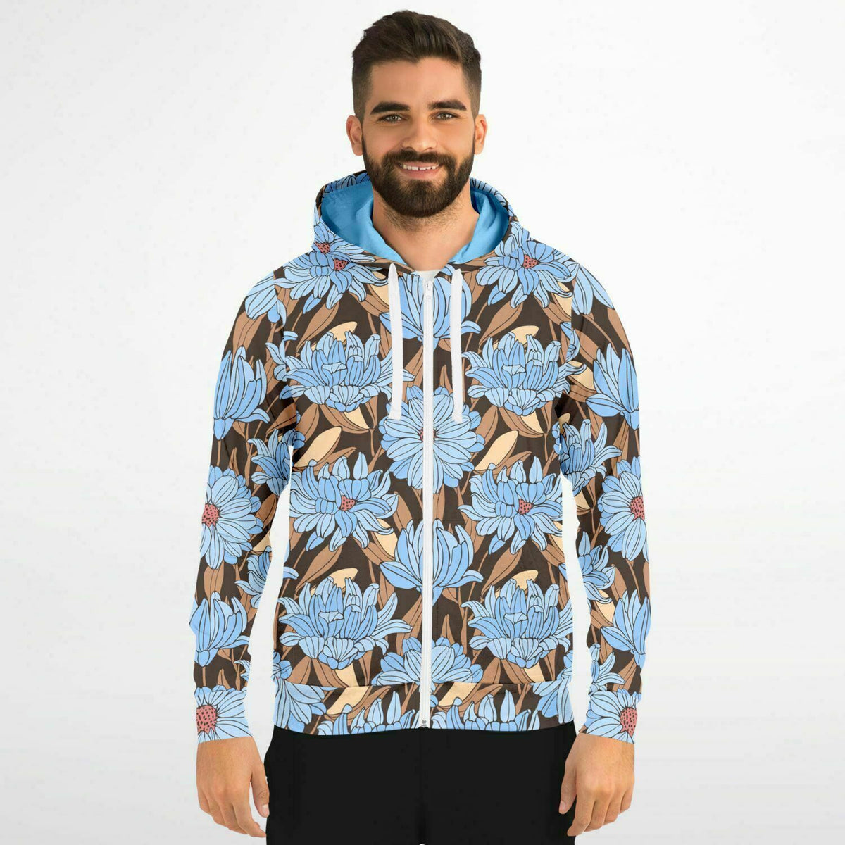 Art Nouveau Floral Zip-Up Hoodie, Retro Floral