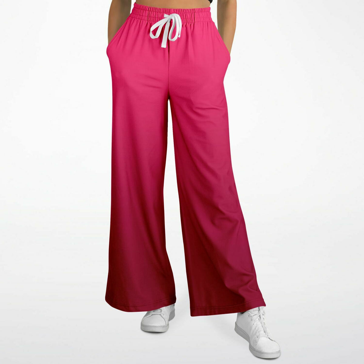 Hippie Boho Wide Leg Pants, Festival Flare Pants in Scarlet Ombre