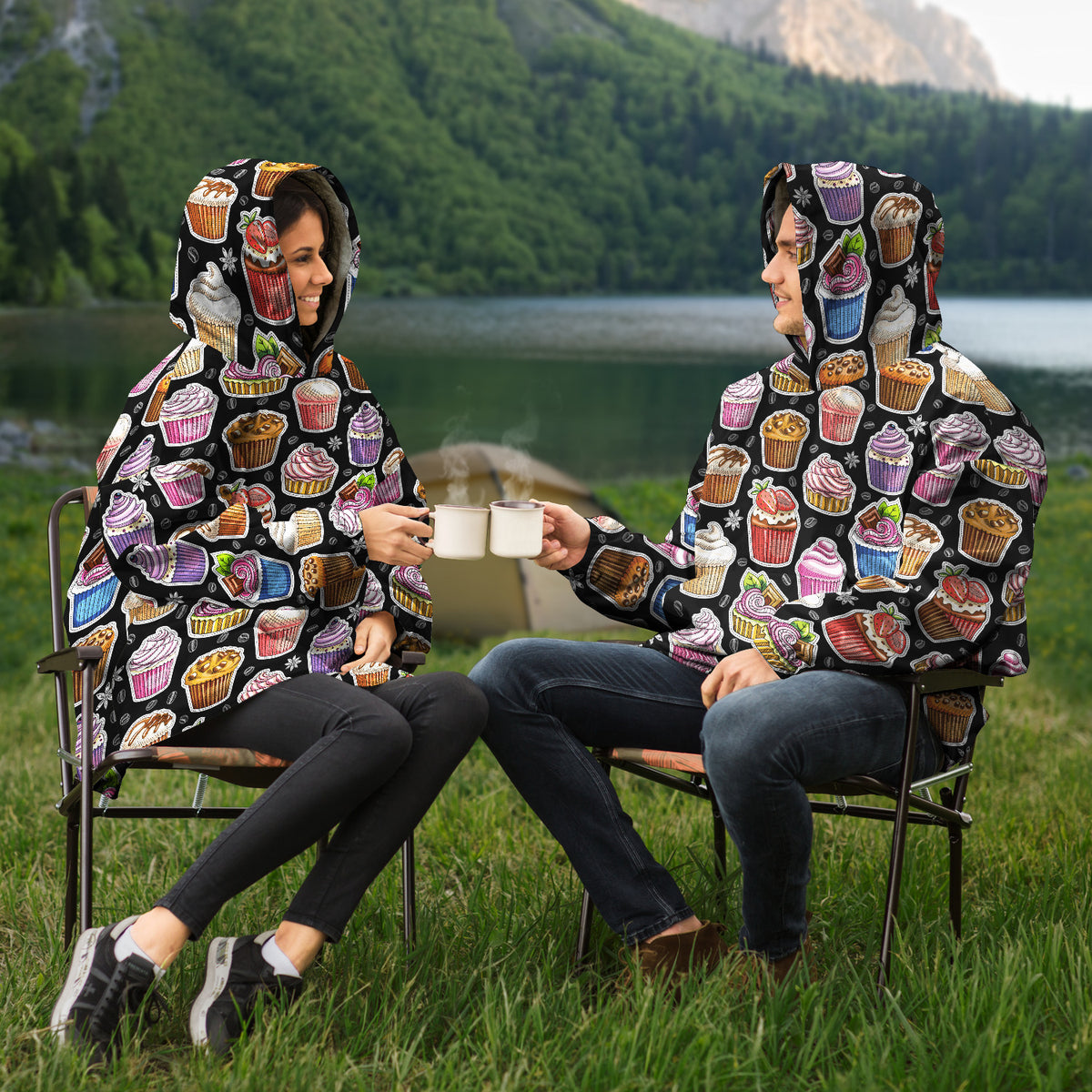 Snug Hoodie Wearable Blanket -Cupcakes and Coffee