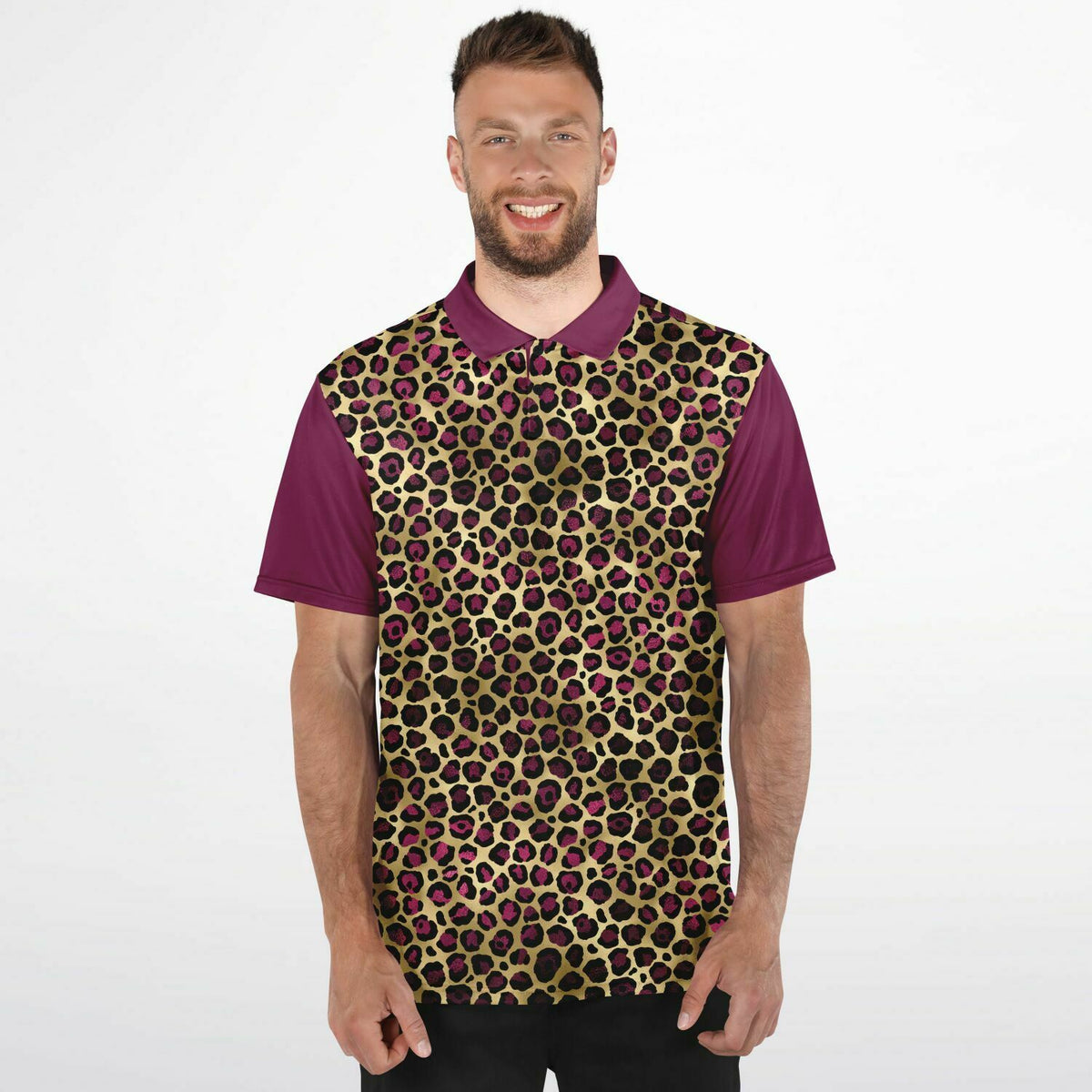 Ruby Leopard Printed Performance Golf Polo: Elegance Meets Functionality on the Fairway