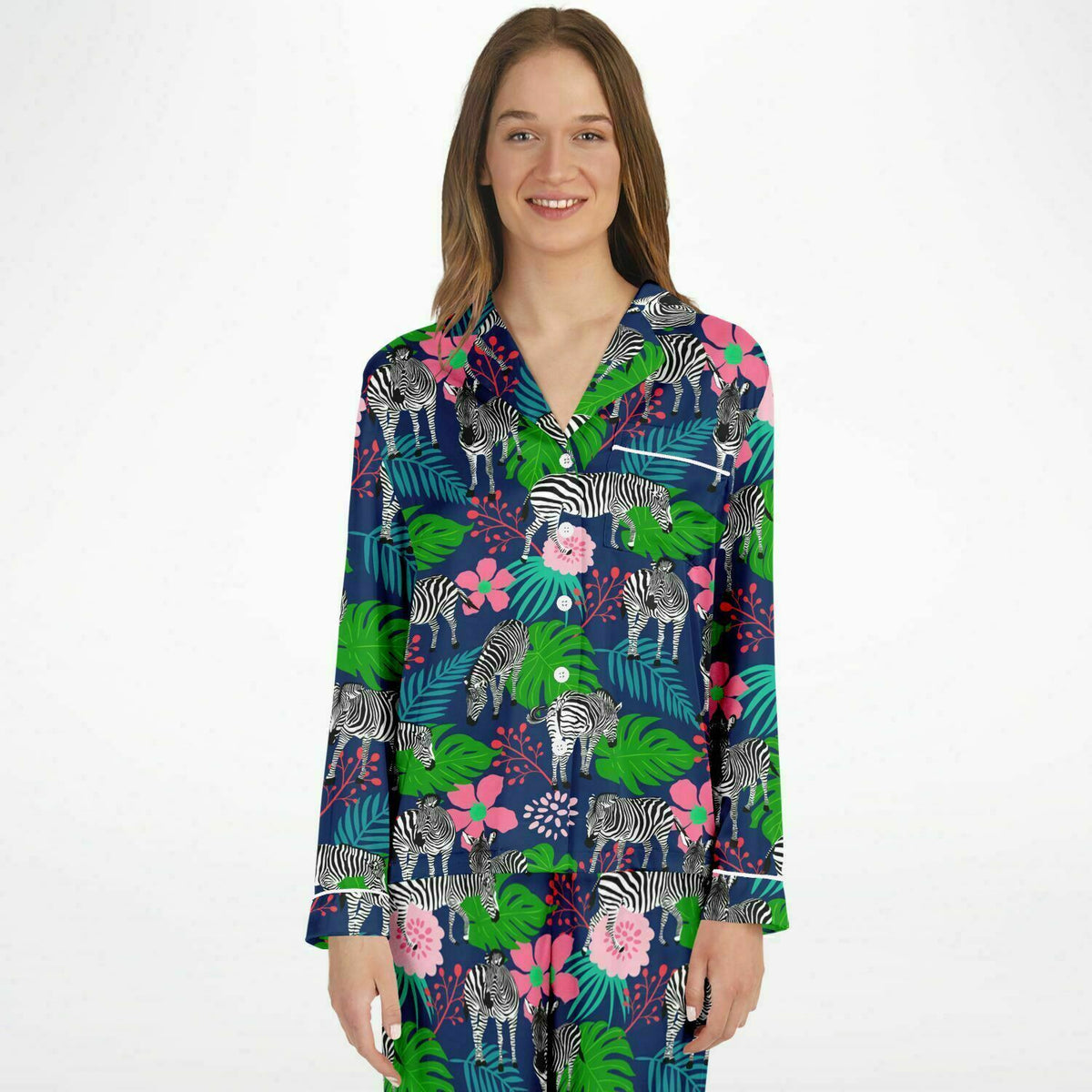 Damen Satin Pyjama Tropical Zebra 