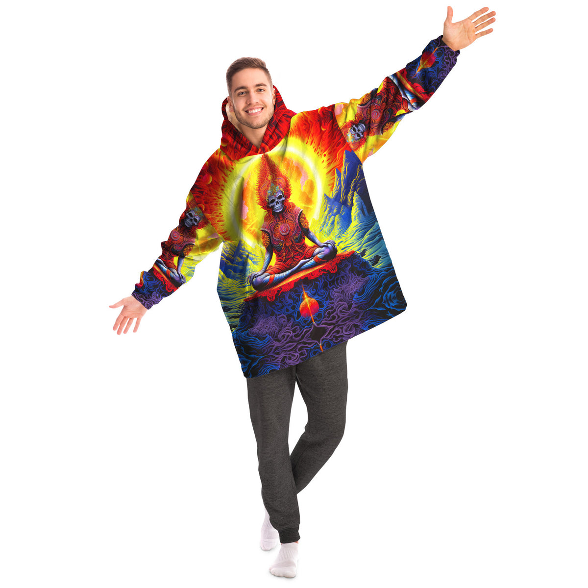 Oversized Rave Snug Hoodie - Psychedelic Skeleton Guru