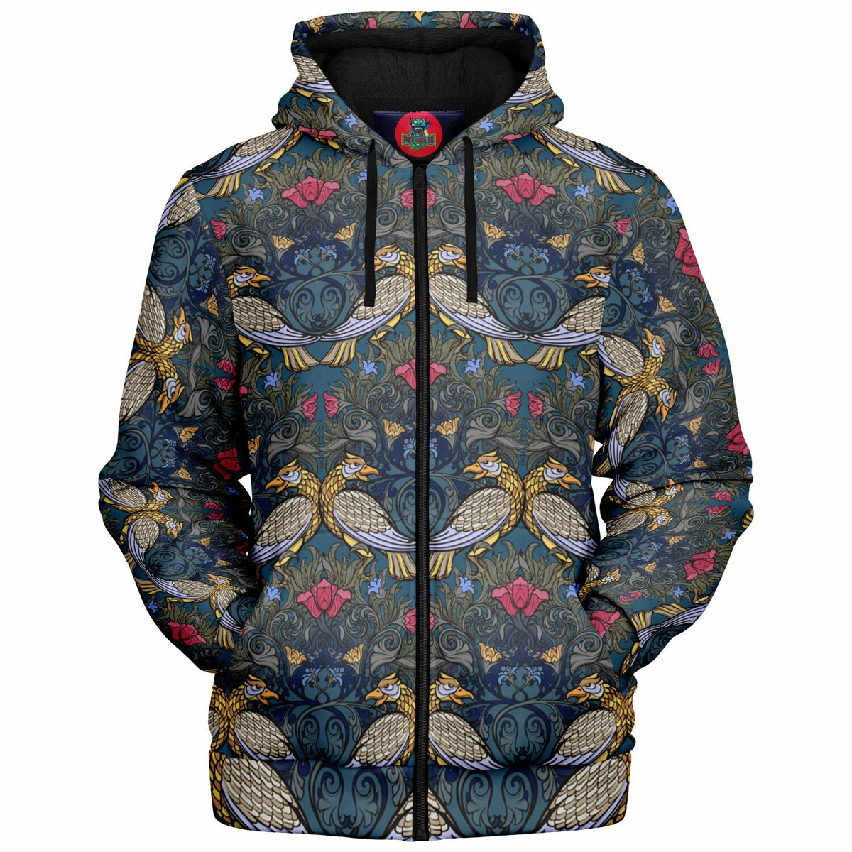 Micro-fleece Hoodie with William Morris Art Nouveau style print