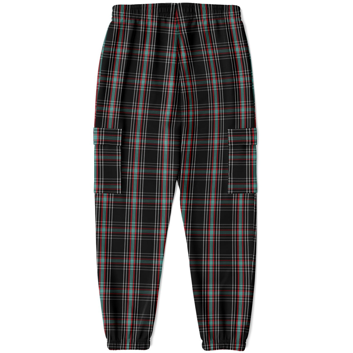 Black Plaid Athletic Cargo Sweatpants - AOP