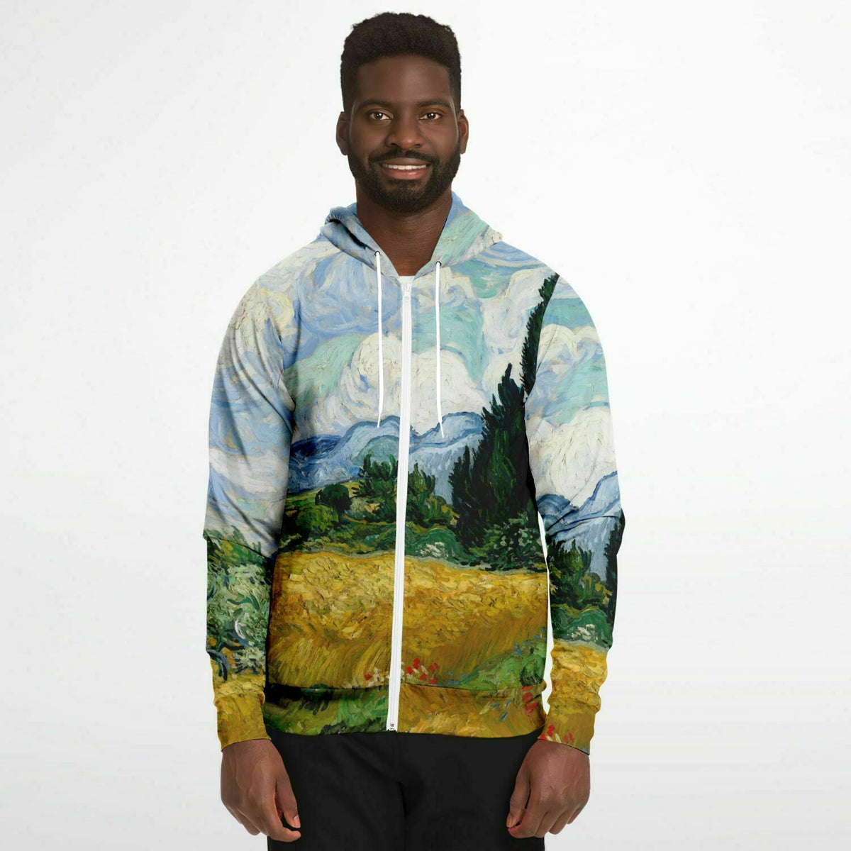 Van Gogh Zip-Up Hoodie Wheat field with Cypresses