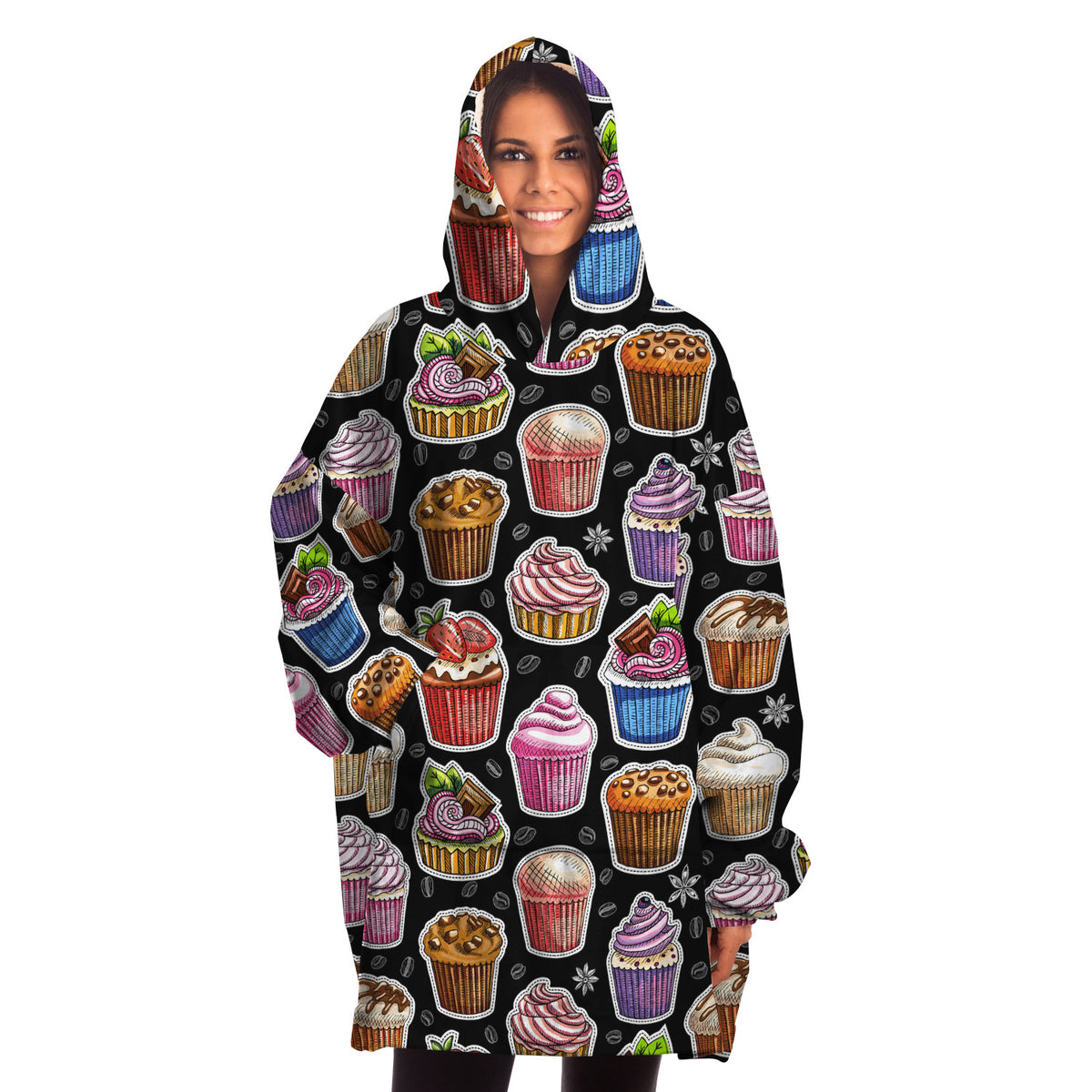 Snug Hoodie Wearable Blanket -Cupcakes and Coffee