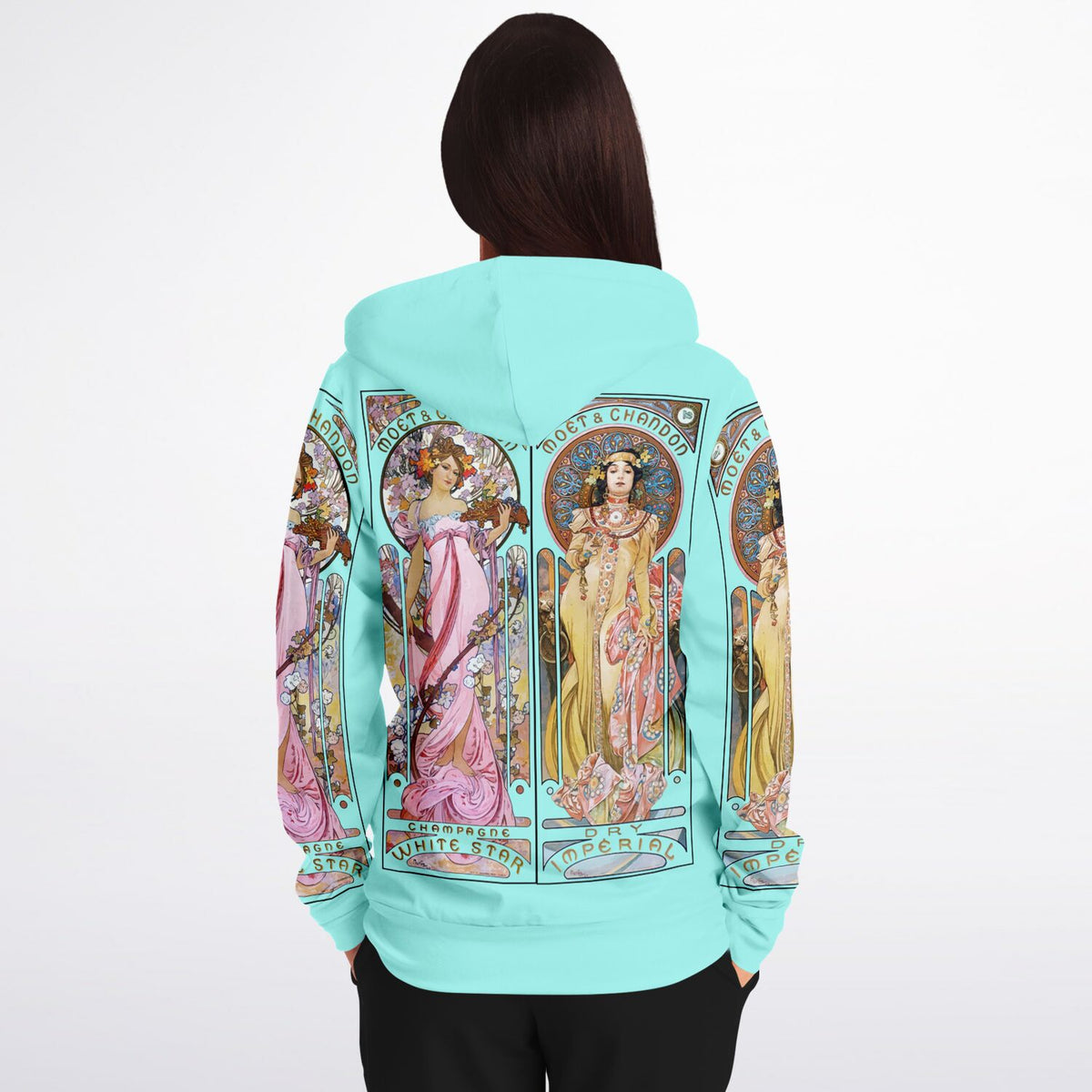 Lightweight Hoodie Art Nouveau Alphonse Mucha Print in Blue
