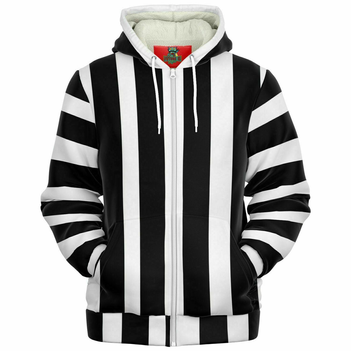 Black and white banded Microfleece Ziphoodie - AOP