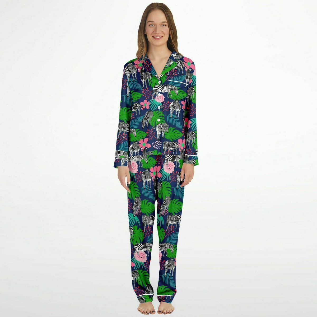 Damen Satin Pyjama Tropical Zebra 