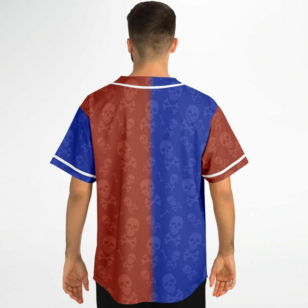 Red and Blue Skull Baseball Jersey - AOP