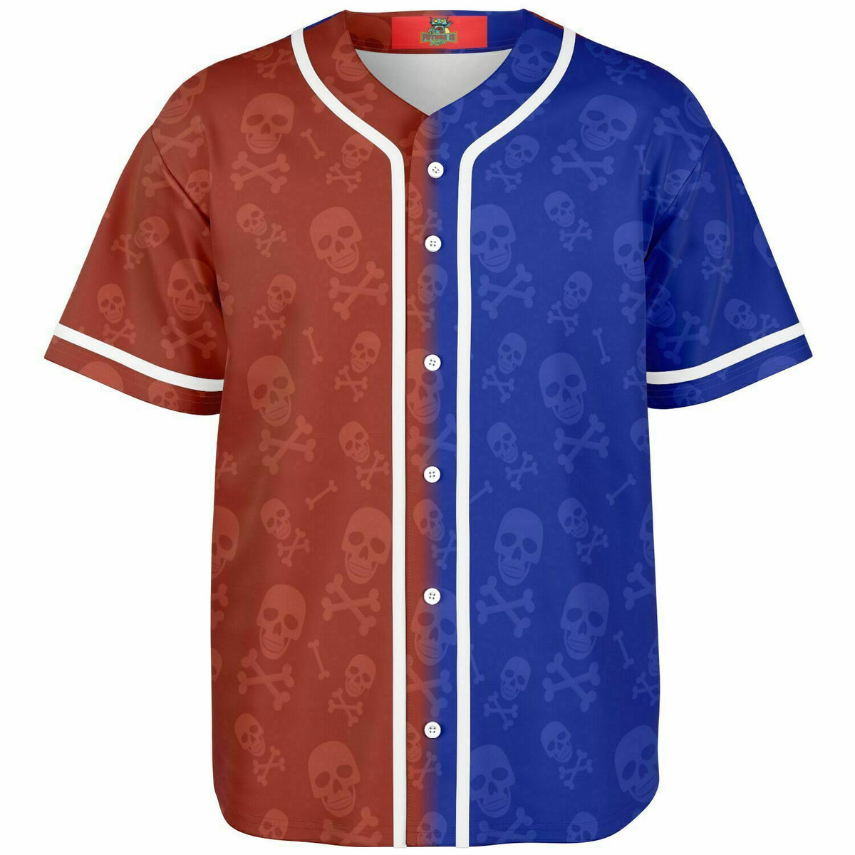 Red and Blue Skull Baseball Jersey - AOP