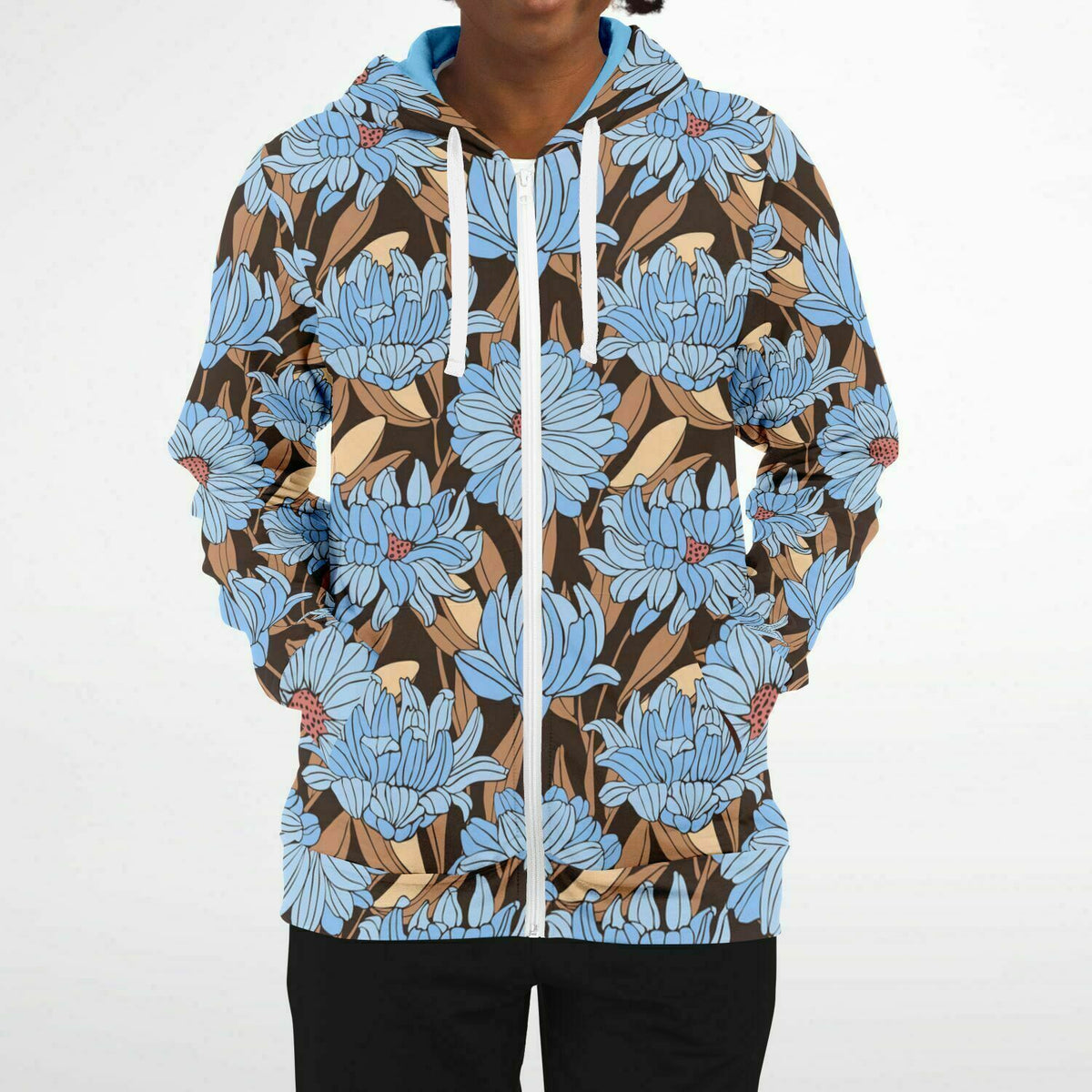 Art Nouveau Floral Zip-Up Hoodie, Retro Floral