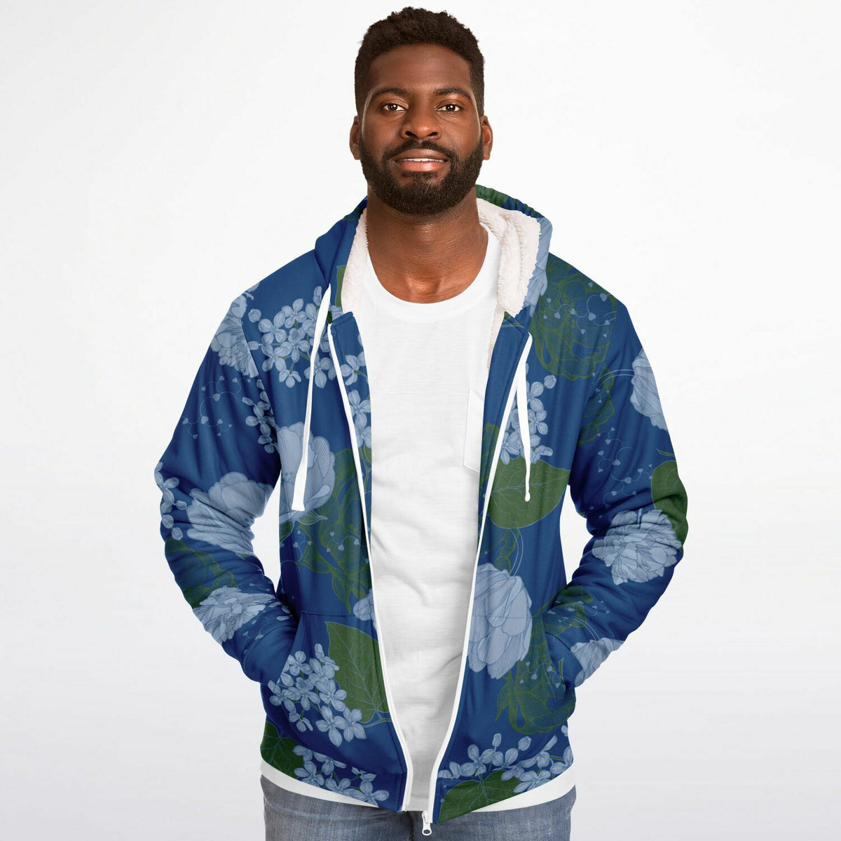 Blue Floral Microfleece Hoodie
