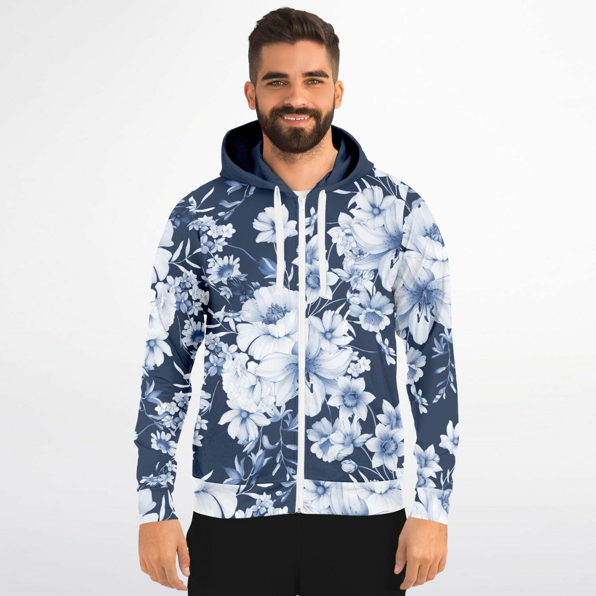Blue Floral Brushed Fleece Hoodie