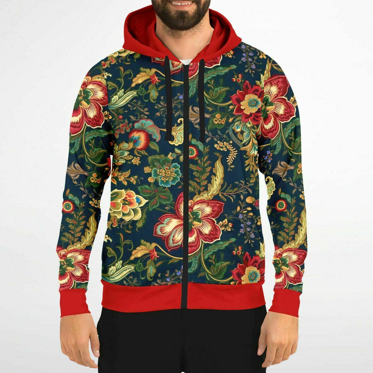 Chinoiserie Floral Zip-Up Art Nouveau Hoodie - Premium Blend, High-Def Print, Soft &amp; Durable