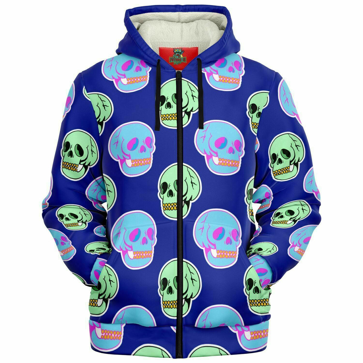 Microfleece Zip Hoodie Y2K Retro Skull