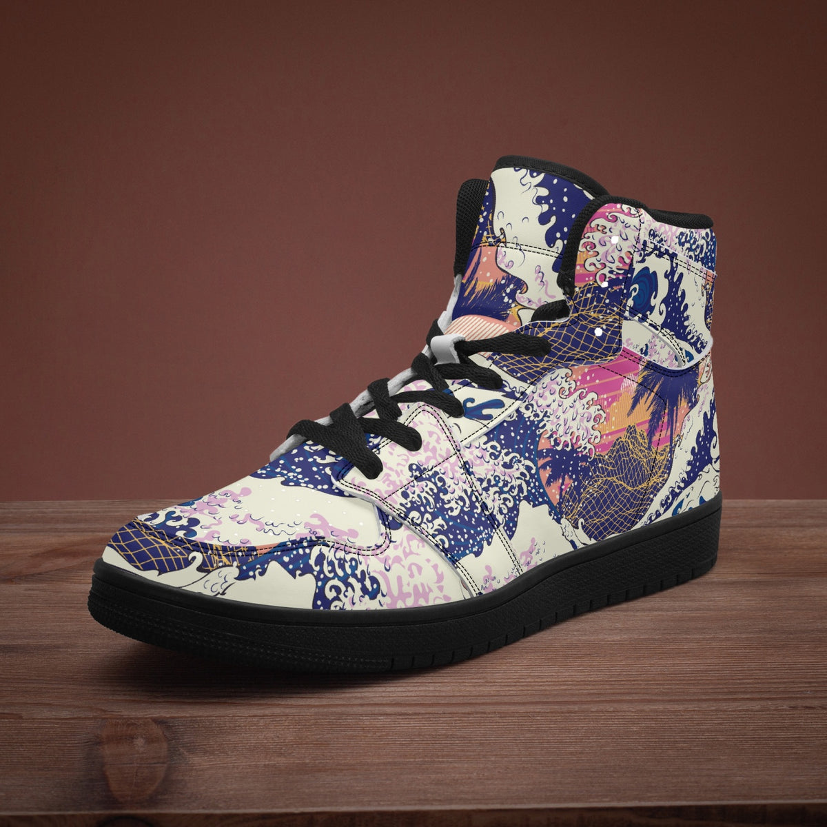 Vegan Leather Hi Tops Retro Vapour Wave off of Kanagawa