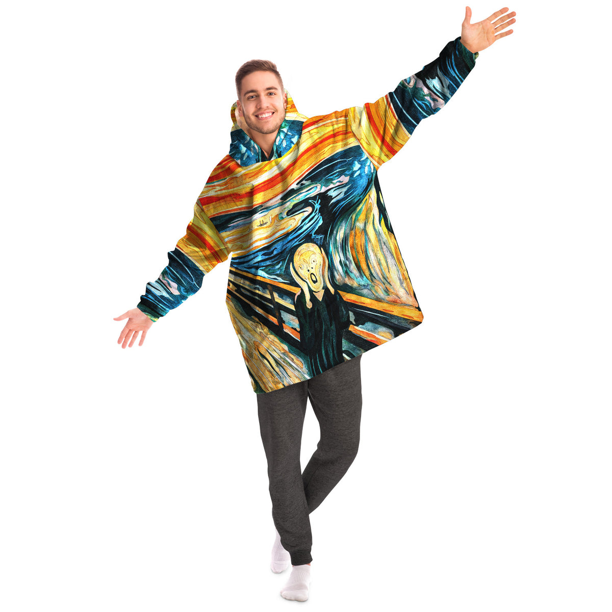 Kuschelige Kapuzendecke aus Mikrofleece, tragbar, Der Schrei 