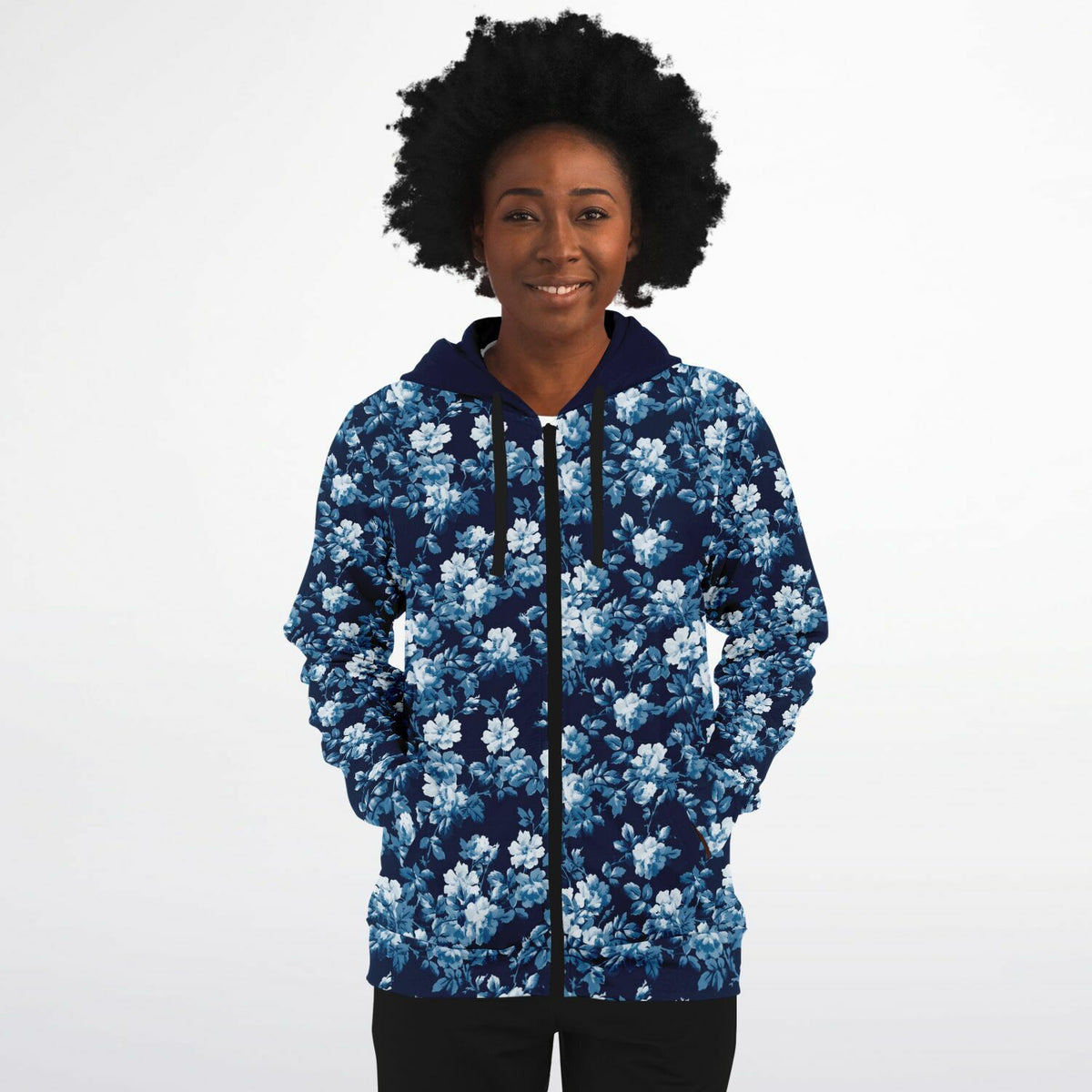 Blue Floral Zip Hoodie