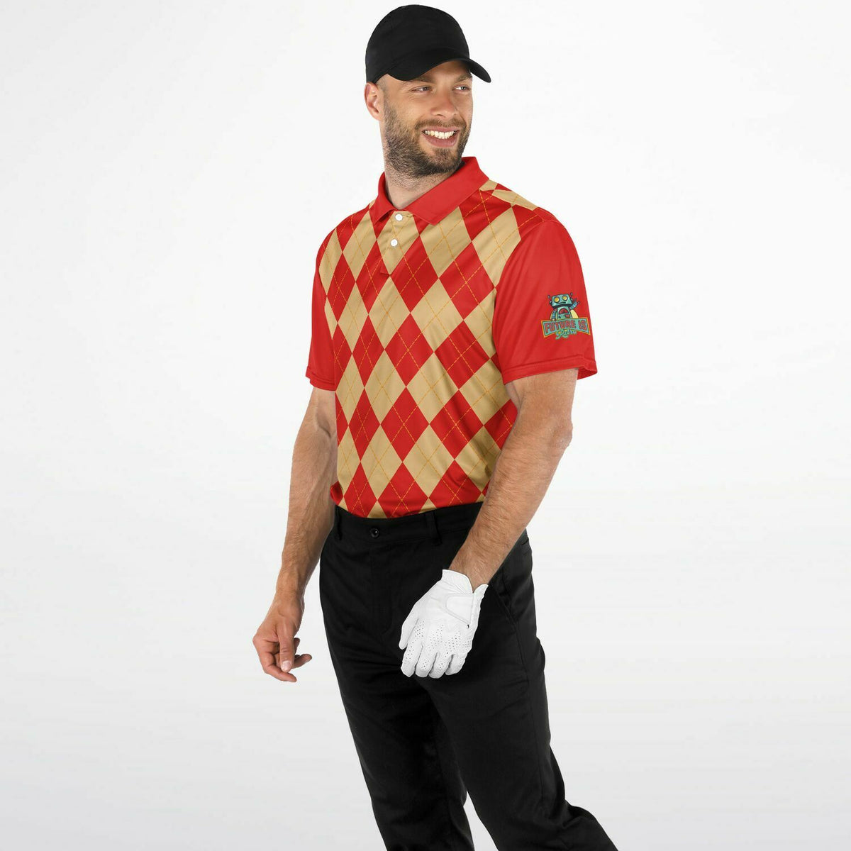 Performance Golf Polo in Sweat Wicking Ruby Argyle
