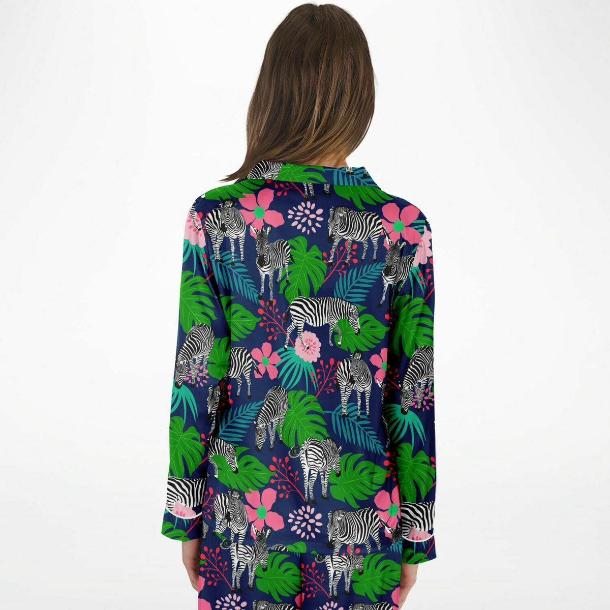 Damen Satin Pyjama Tropical Zebra 