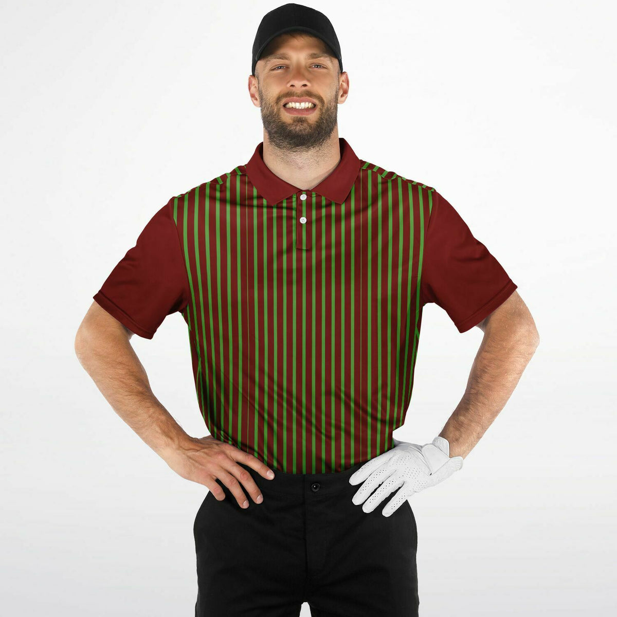 Performance Polo, Men&#39;s Claret &amp; Kelly Green Striped Polo Shirt, sweat wicking, golf polo