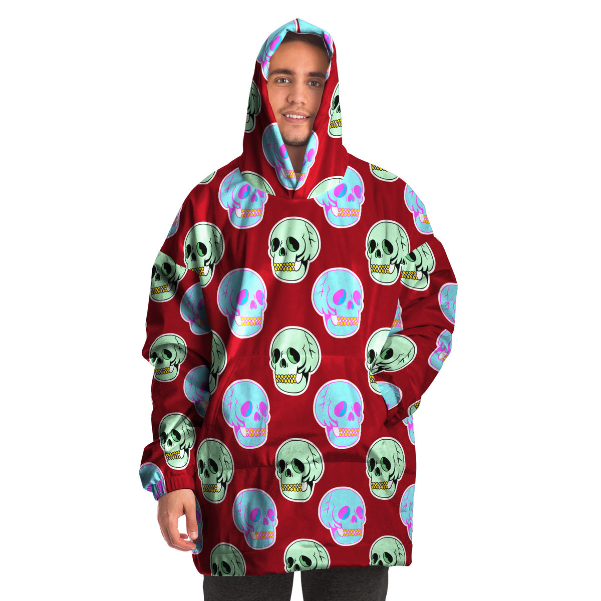 Kuscheliger Kapuzenpullover aus Mikrofleece mit Retro-Totenkopf-Print 