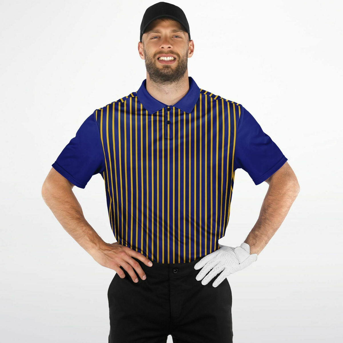 Performance Golf Polo, Gold and Navy Stripe, Sports Sweat Wicking Polo