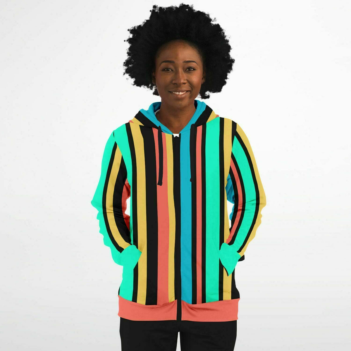 Striped Zip-Up Hoodie - AOP