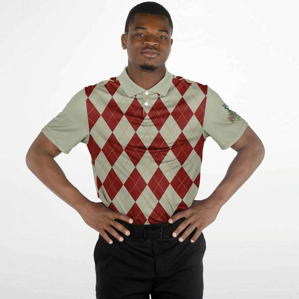 Performance Golf Polo with Sweat Wicking, Smoke and Burgundy Argyle