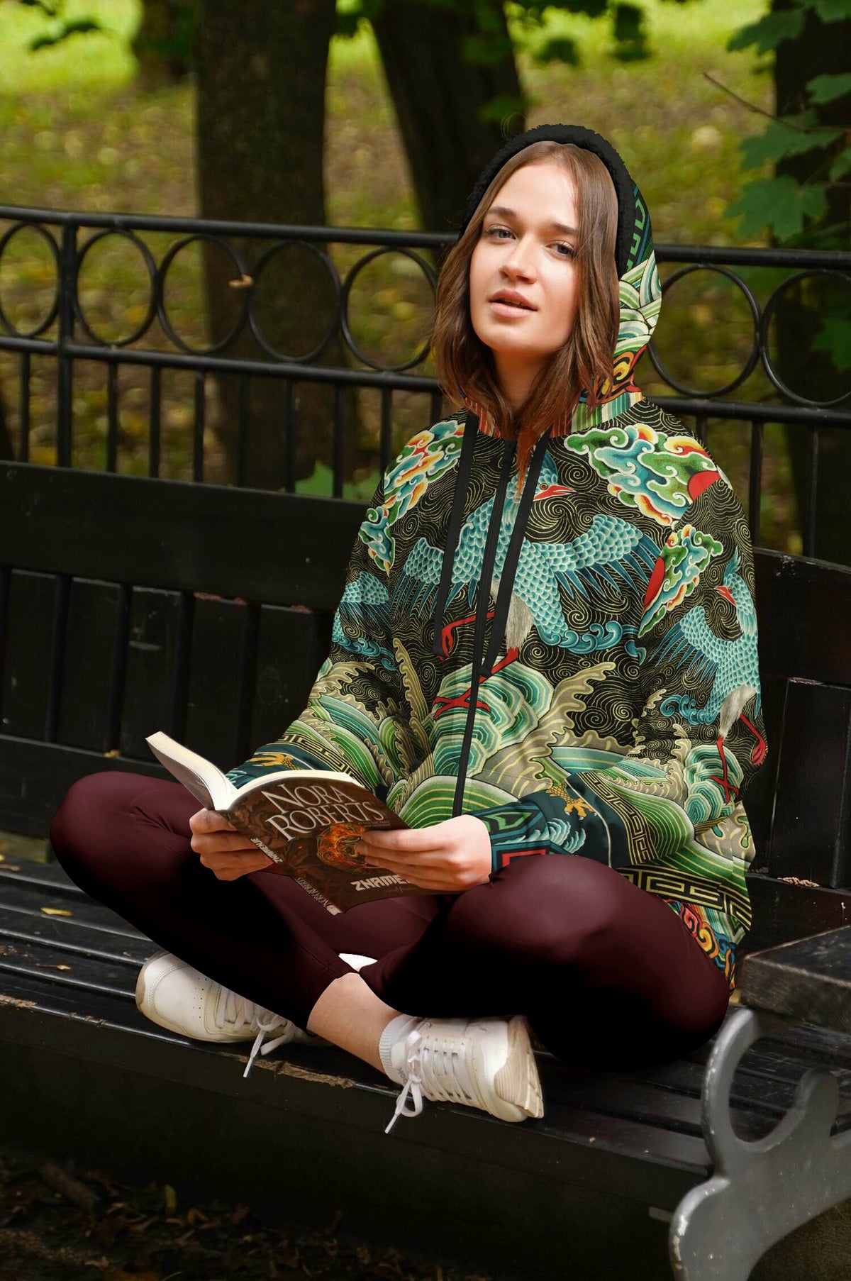 Art Nouveau Zip Hoodie with Black Microfleece