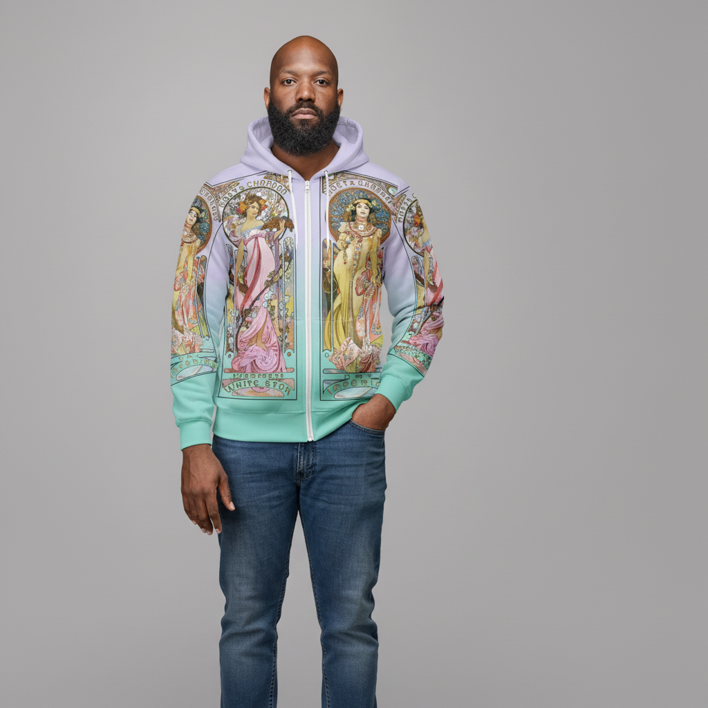 Ombre Zip Hoodie feat Art Nouveau Alphonse Mucha