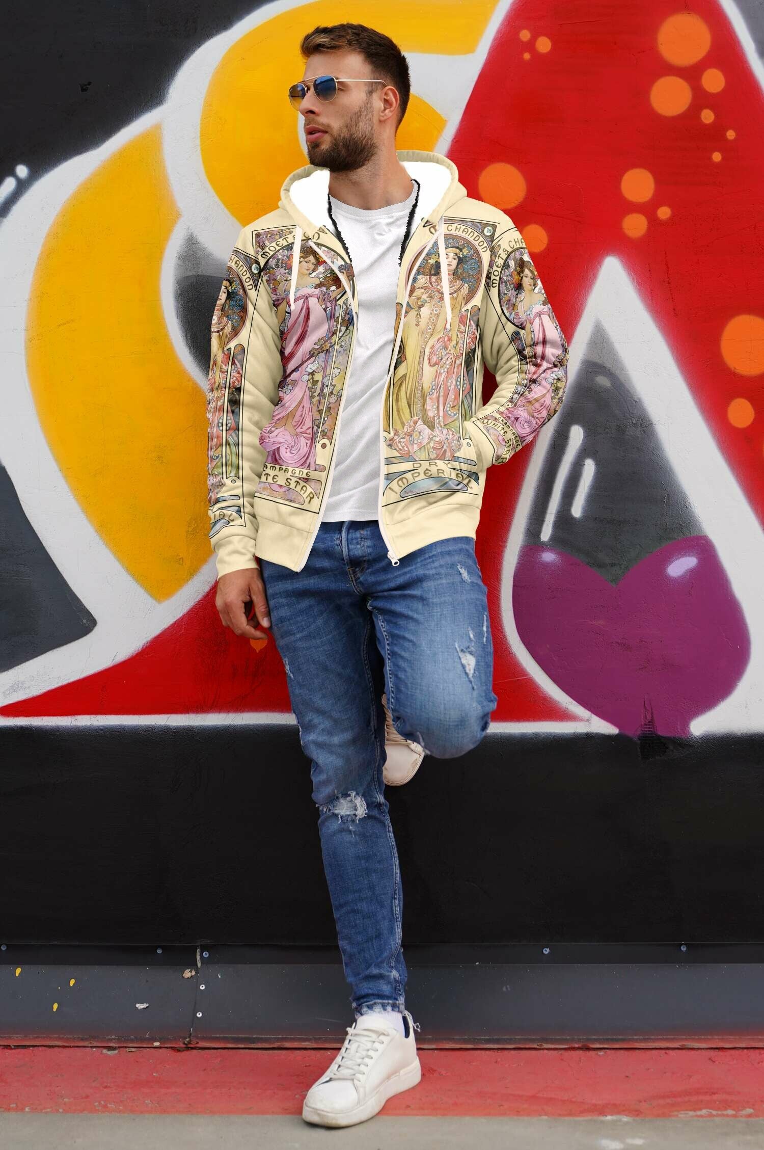 Microfleece Zip Hoodie Art Nouveau Alphonse Mucha Moet And Chandon