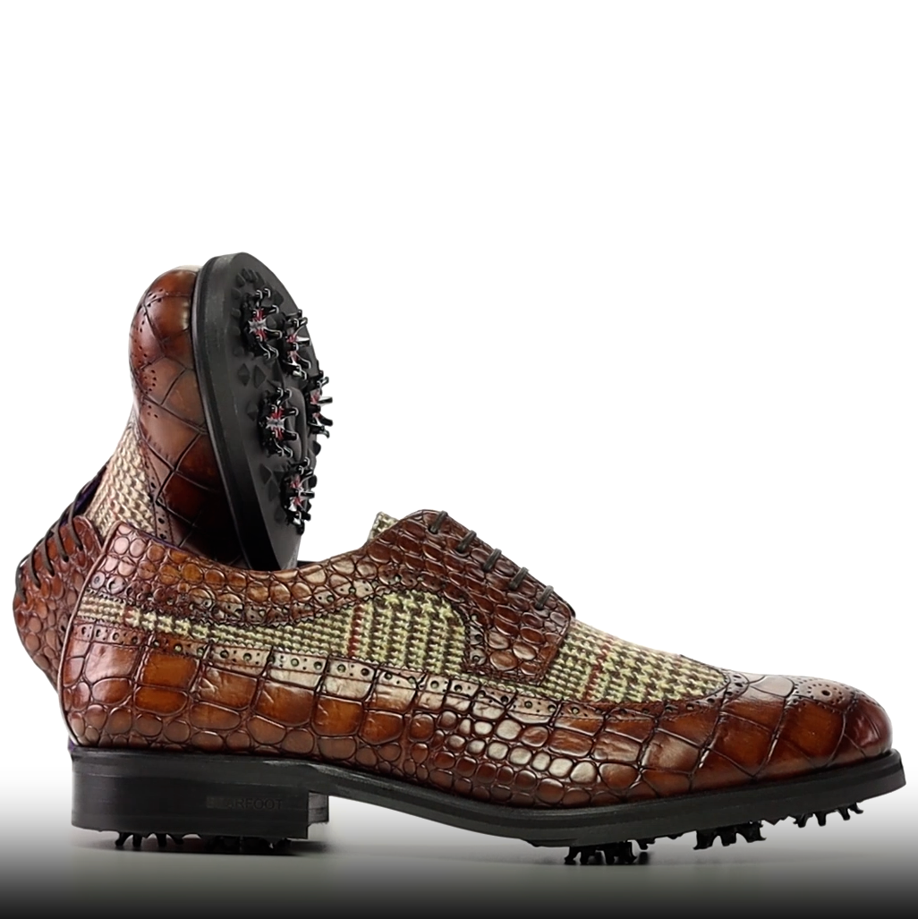 Handmade Golf Shoes in Tweed and Croco Leather