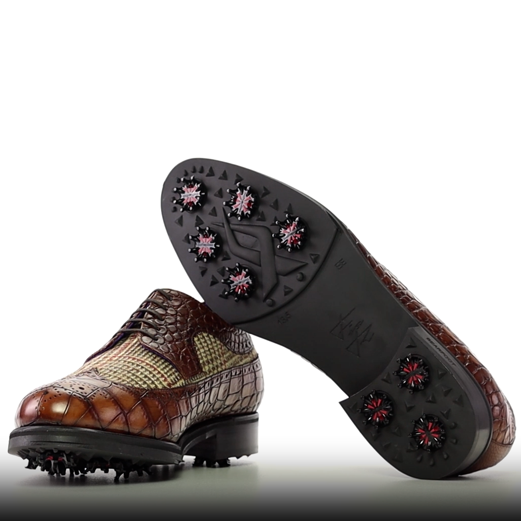 Handmade Golf Shoes in Tweed and Croco Leather