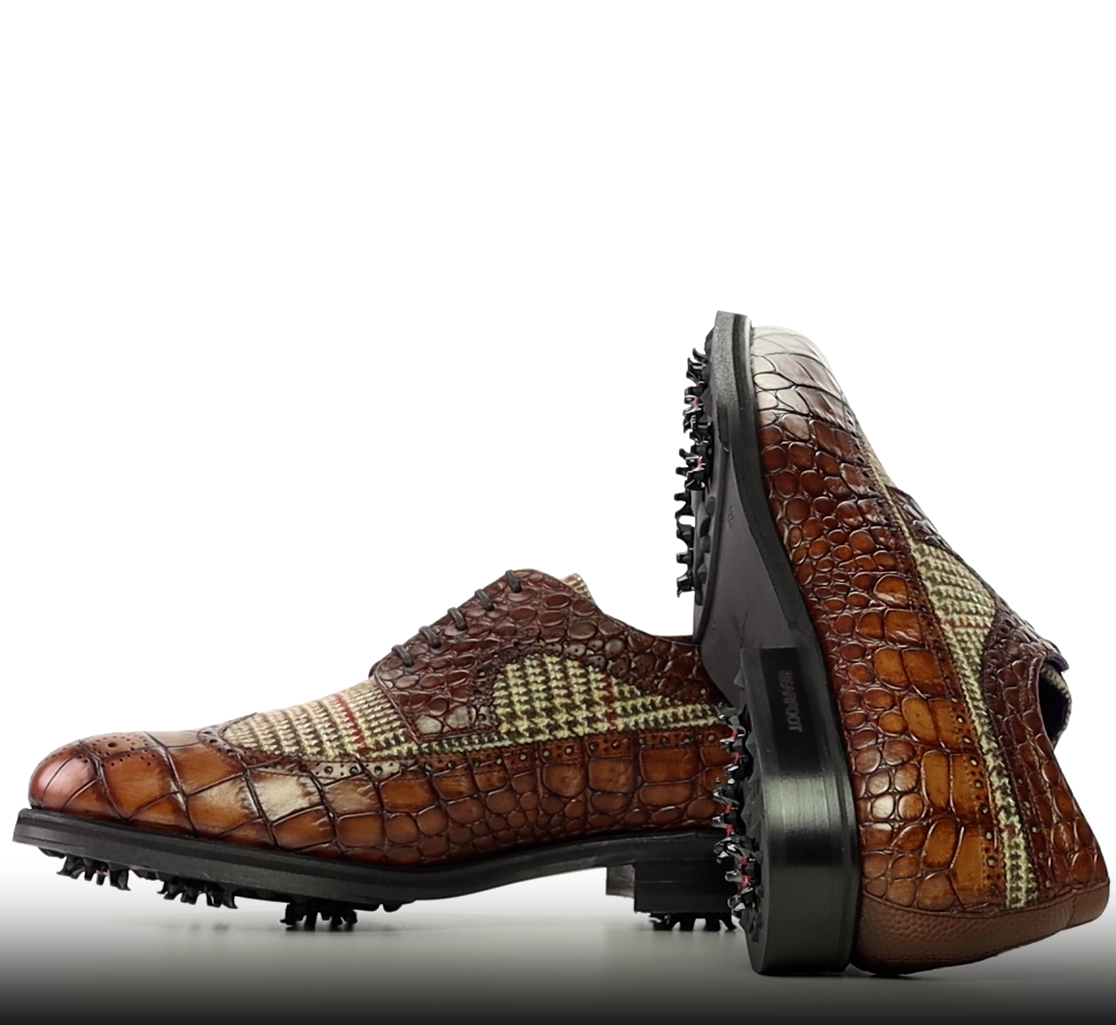 Handmade Golf Shoes in Tweed and Croco Leather