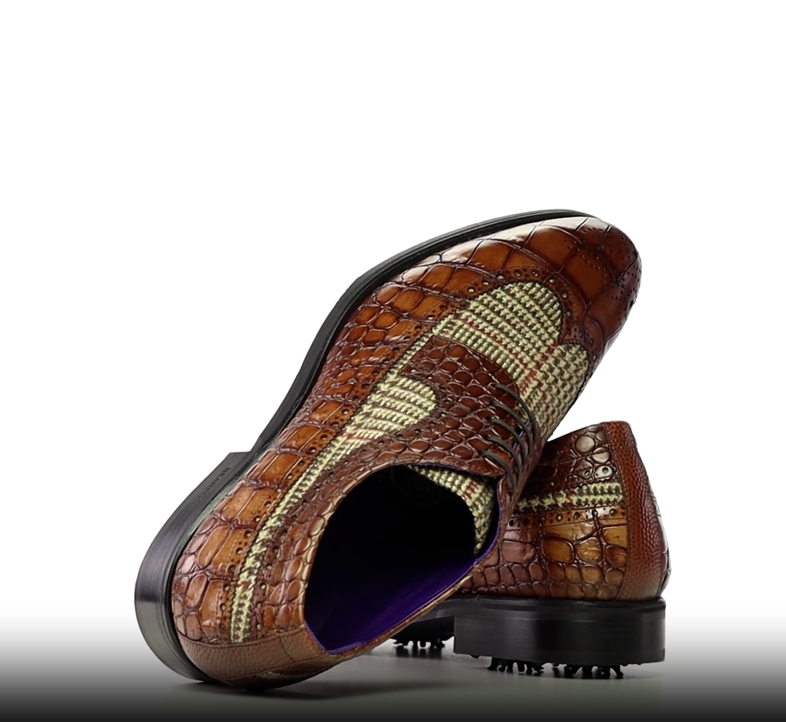 Handmade Golf Shoes in Tweed and Croco Leather