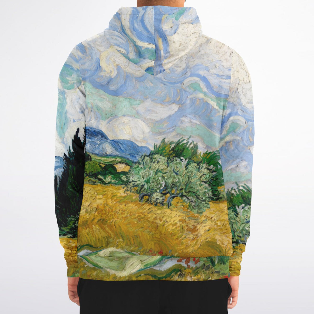 Van Gogh Zip-Up Hoodie Wheat field with Cypresses