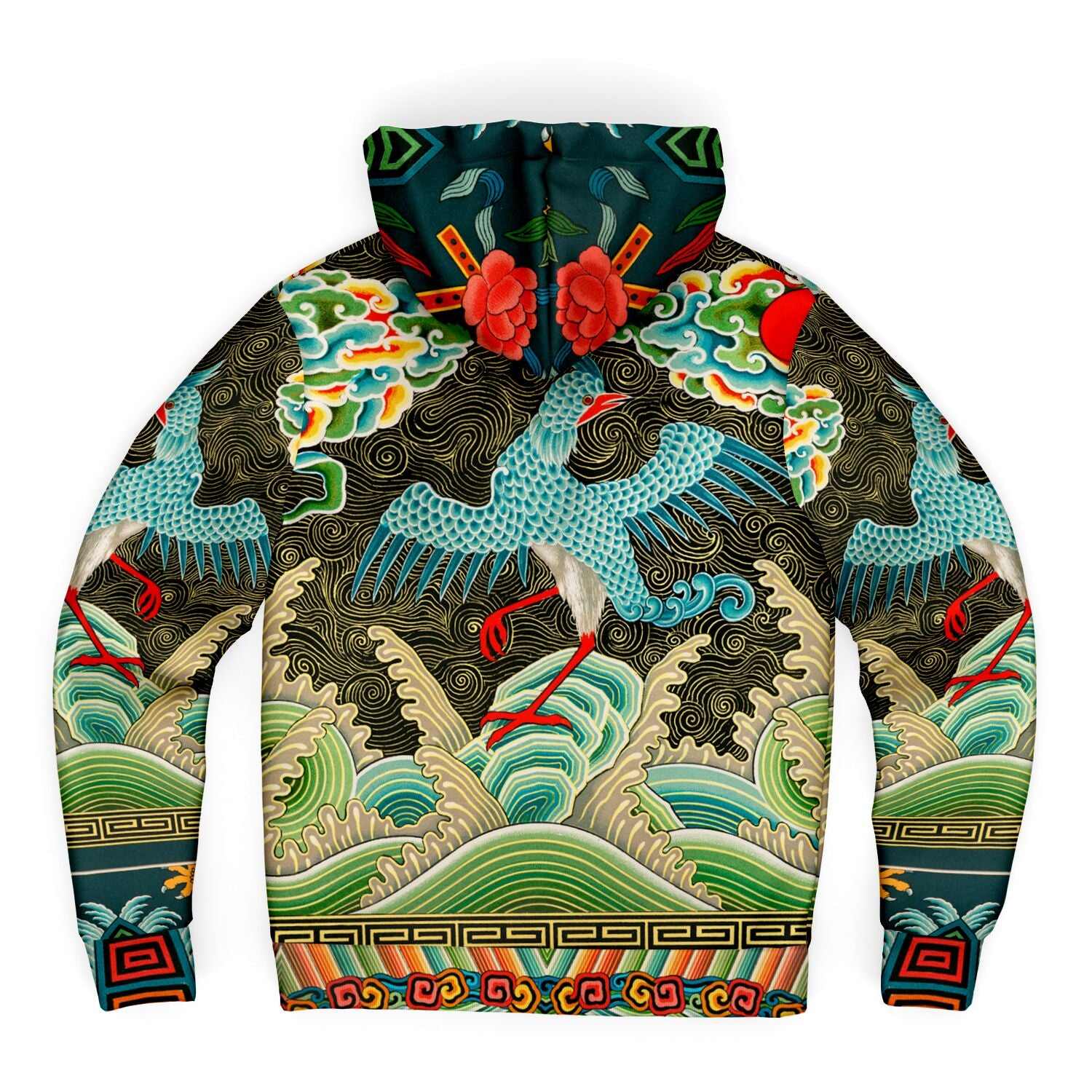 Art Nouveau Zip Hoodie with Black Microfleece
