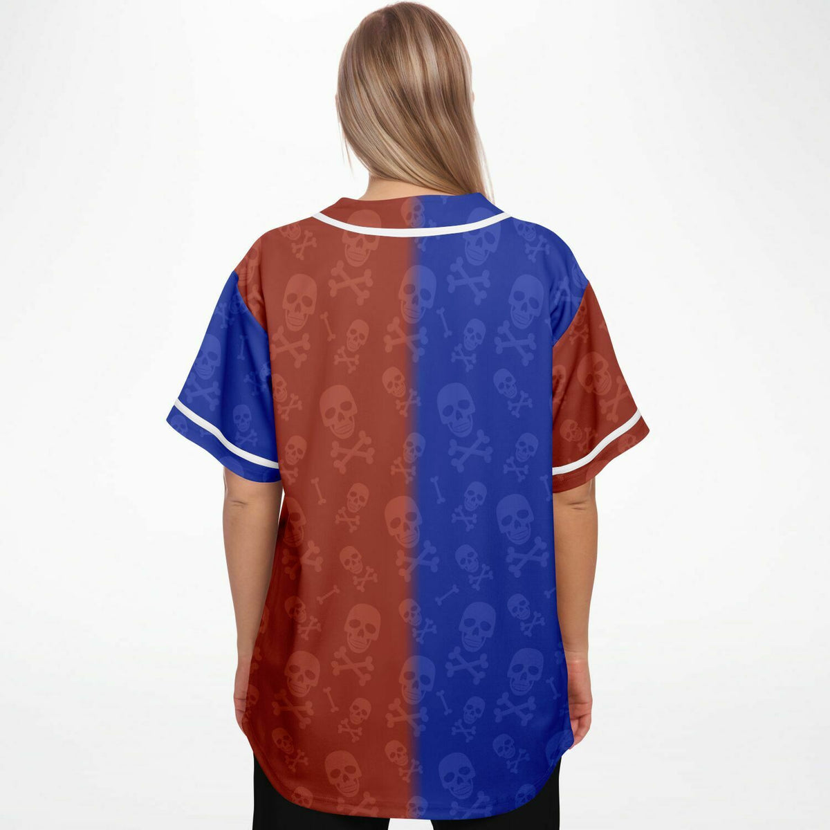 Red and Blue Skull Baseball Jersey - AOP