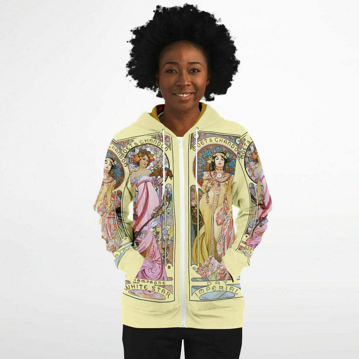 Zip-Up Hoodie Alphonse Mucha&#39;s Art Nouveau Moet &amp; Chandon Art