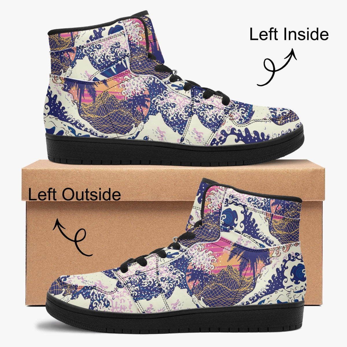Vegan Leather Hi Tops Retro Vapour Wave off of Kanagawa
