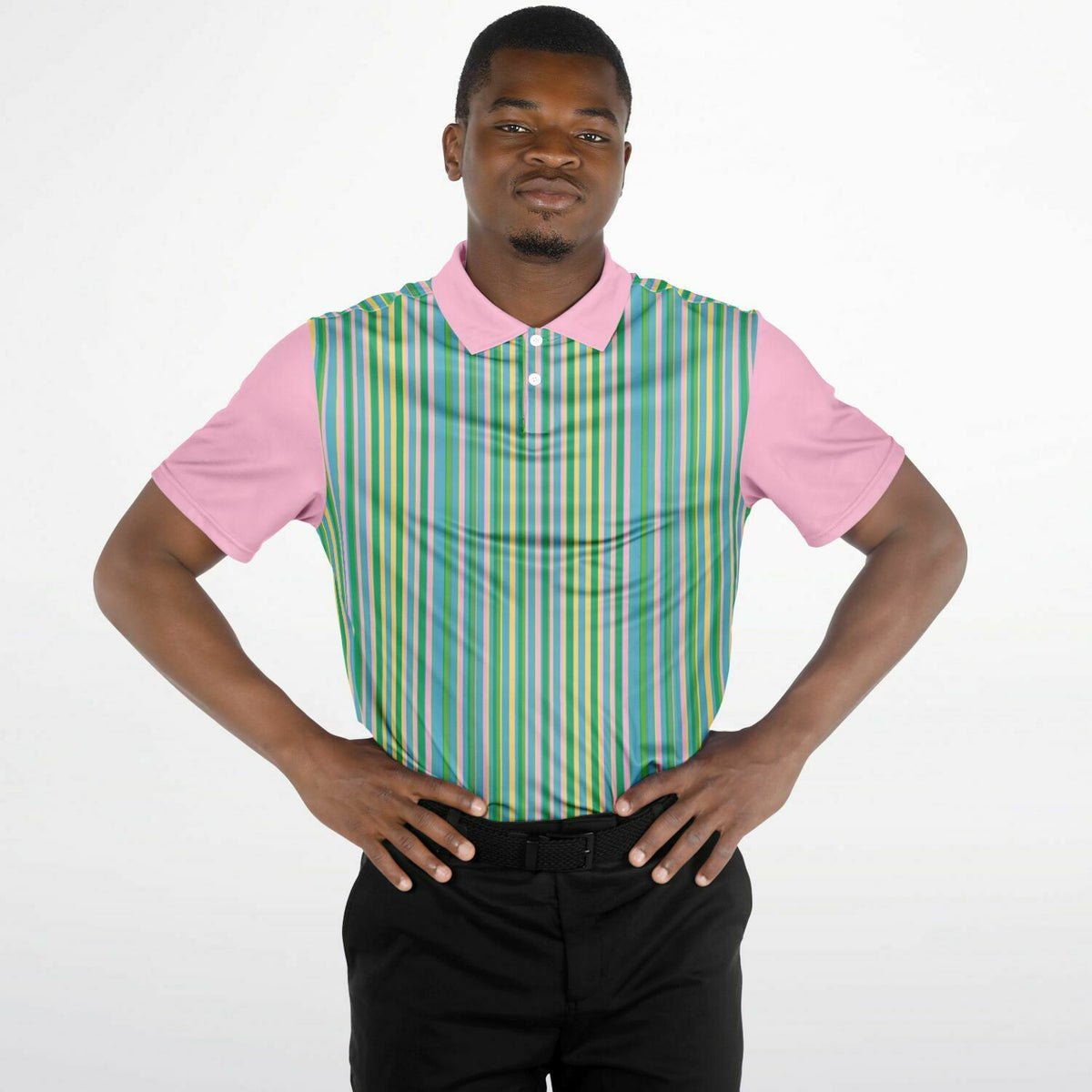 Performance Golf Polo Retro Pastel Pinstripe