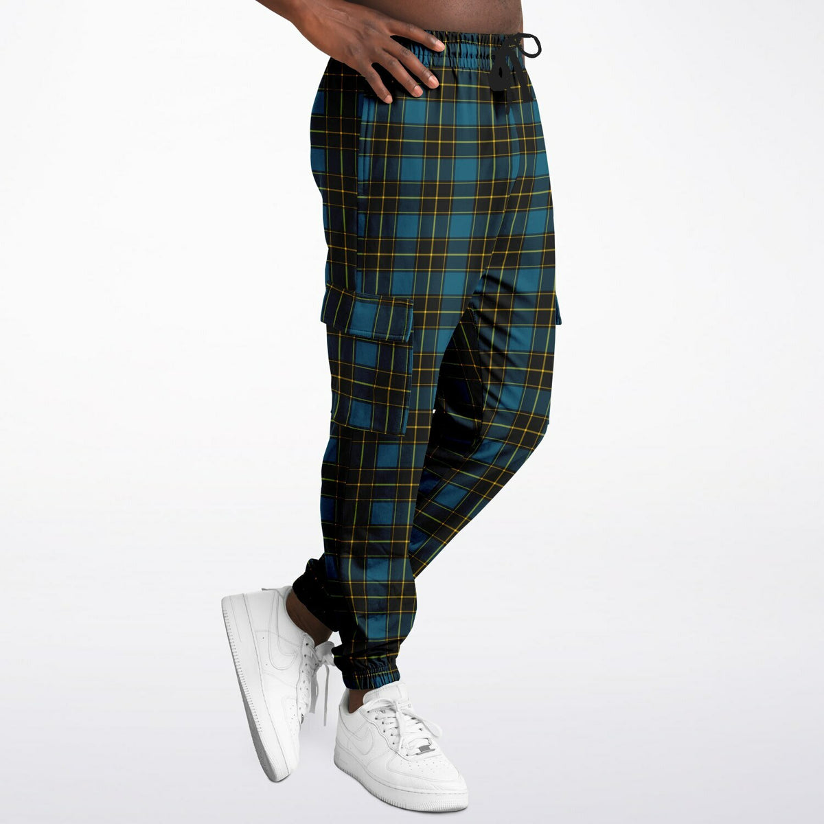 90s Plaid Wide-Leg Cargo Joggers