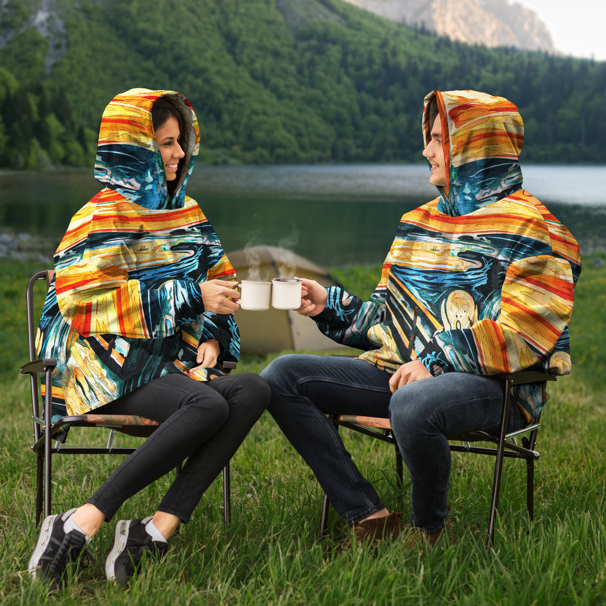 Kuschelige Kapuzendecke aus Mikrofleece, tragbar, Der Schrei 