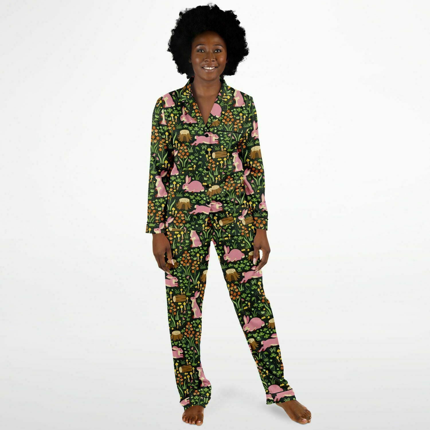 Women's Satin Pajamas - Cottage Core Forest Dreamland