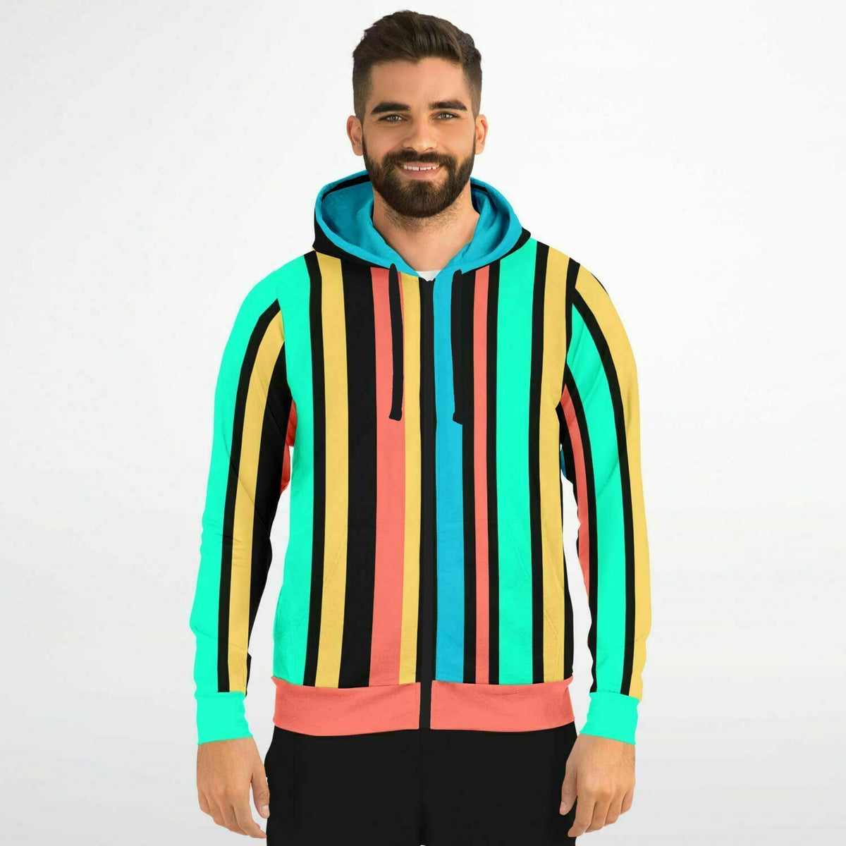 Striped Zip-Up Hoodie - AOP