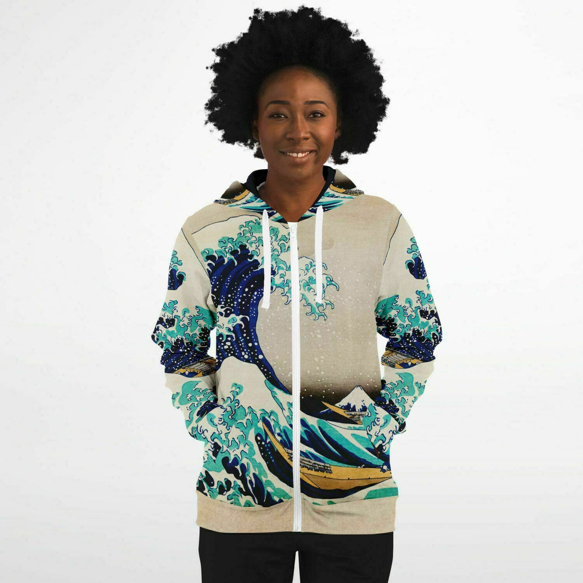 Zip Hoodie  &quot;The Great Wave Off of Kanagawa&quot; by Hokusai