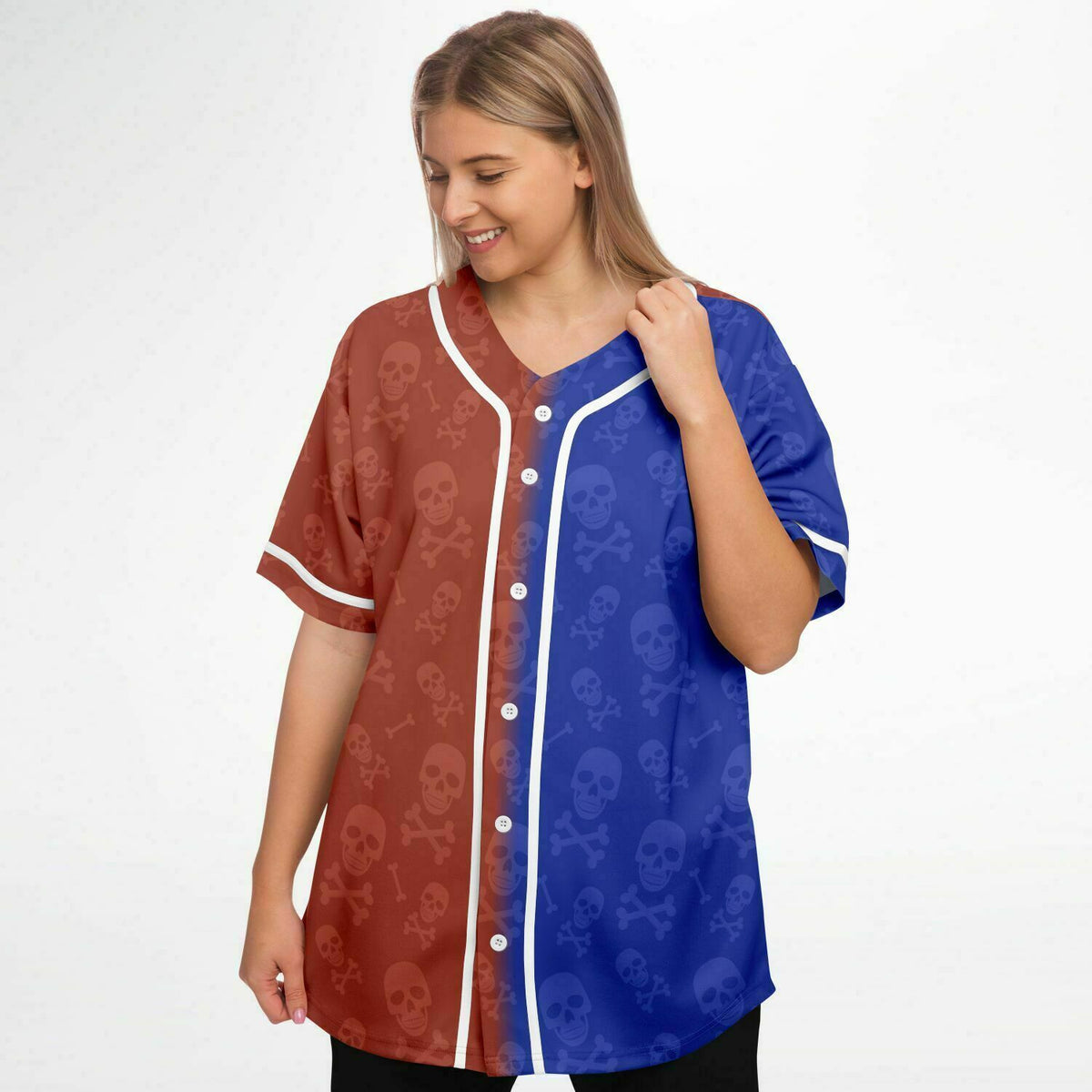 Red and Blue Skull Baseball Jersey - AOP